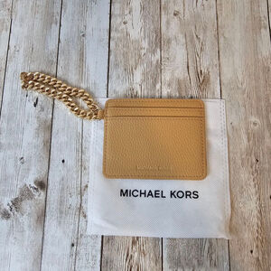 Michael Kors Tan Card Holder with Gold Chain